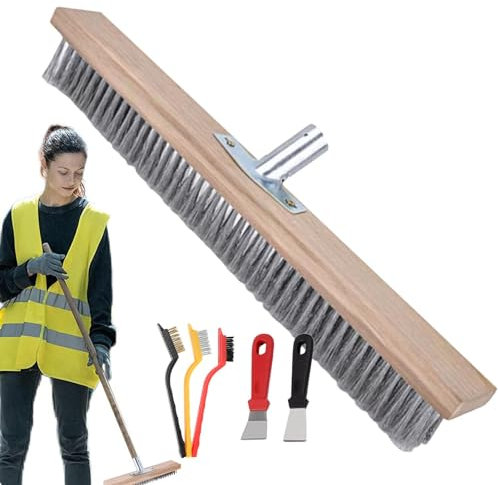 Heavy Duty Broom - Floors Sweeping Brush, Cleansing Tools, Warehouse Large Flat Surfaces Soft Bristle Broom, Stiff Hard Brushes Metal Handle for Sweeping Your Yard Garden Decking Home