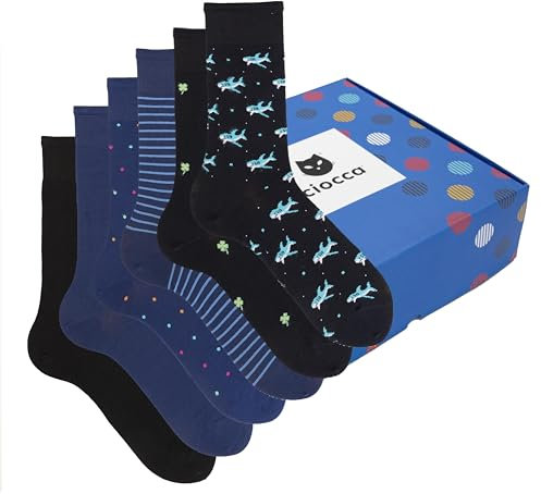 Ciocca Calze Uomo Corte Fantasia, Fresco cotone morbide resistenti colorate - Scatola Regalo - Calzini 3/6 Paia [BXCS6C_MIX2_11_1]