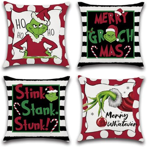 Ohok 4er Set Dekorativ Kissenbezug 45x45 cm, Polyester Leinen Zierkissenbezüge Weihnachten Kissenbezüge Deko Kissenhülle Set für Schlafzimmer Wohnzimmer Sofa Couch Auto (Cooler Grich)