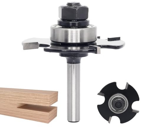 Akylin Slotting Cutter Router Bit, 1/4 Inch Shank, 4 Wing Slot Router Cutter Bit with bearing, 1/8” Height X9/16” Depth, Tungsten Carbide Blades, T-Slotting Cutter for Wood Slotting, Grooves, Rebating