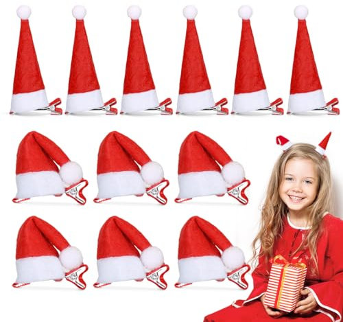 Weihnachts Haarschmuck, 12 Pcs Rot Santa Hut Haarschmuck, Mini Weihnachtsmütze Haarklammern, Weihnachtsschmuck Damen, Weihnachts Kopfschmuck Erwachsene, Weihnachts Haarclips Für Mädchen Damen