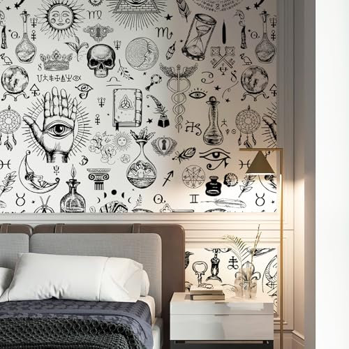 Weiß Gothic Fototapete Abziehen und Aufkleben Leinwand Große Himmlische Wandtapeten Schädel Wandtattoos 0.7W x 1L m Moderne Abnehmbare Traumfänger Wandtapete für Schlafzimmer, Badezimmer, Wohnzimmer