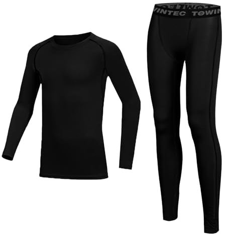 Towintec sous Vêtements Thermique Enfant Séchage Rapide Garçons Chaud Tights La Jeunesse athlétiques Tee Shirt Manche Longue&Leggings Set pour Le Sport Ski Football Basket-Ball