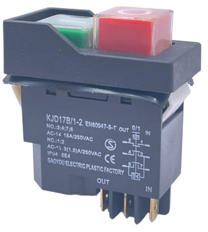 BEEOFICEPENG KJD17 6 Pin Interruttori A Pulsante Avvio Elettromagnetico 15A AC250V IP55 Interruttore di Sicurezza Attrezzature Impermeabile