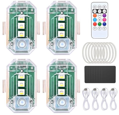 NEOVSUNY Lot de 4 clignotants LED sans fil pour voiture avec télécommande, 8 couleurs de flash d'avion et chargement USB pour drones de voiture, feux anti-collision, feux clignotants d'avion
