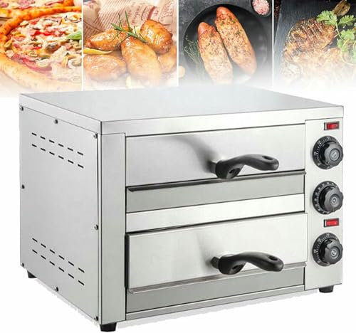 GFXYQPDNV Commercial Pizza Oven Countertop, Double Deck Layer, Stainless Steel Electric Pizza Oven with Handle