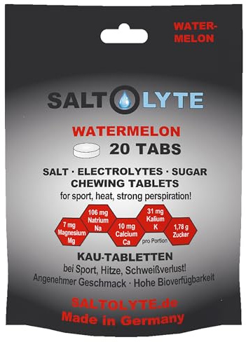 SALTOLYTE 20 TABS Salz- & Elekrolyt-Kautabletten mit Natrium, Kalium, Calcium und Magnesium bei Sport, Hitze, Schweißverlust (20 Tabletten, Watermelon)