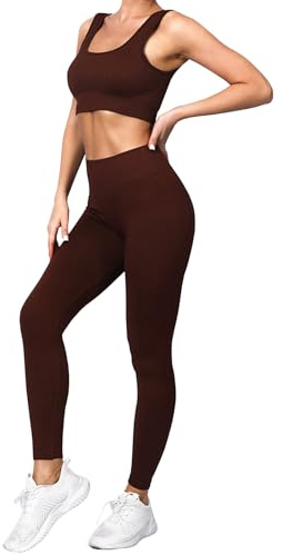 dohomiryo Gerippte Racerback Sport Set Damen 2 Teiliges Sport BH + Leggings | dohomiryo Sport Set Damen Gym Workout Set Zweiteiler Gym Set Racerback Oberteil High Waist Leggings Fitness Outfit