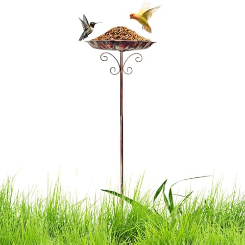 Rrlihjgu Vogeltränke für den Außenbereich, Vogelfutterstation für Rasen | Becken aus Metall, Frostschutz auf Fuß, höhenverstellbar, für Garten, Balkon, Terrasse, Außenbereiche