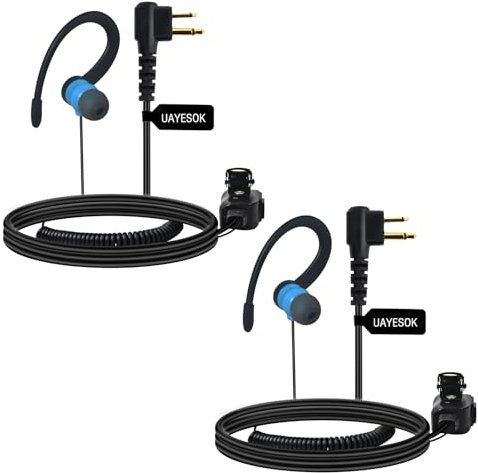 UAYESOK Walkie Talkie Earpiece 2 Pin, G-Shape Bodyguard Security Radio Earpiece Headset with PTT Mic and Earbuds for Two Way Radio Motorola CP040 DP1400 GP300 XT420 XT460 Hytera PD405 PD505(2 Pcs)