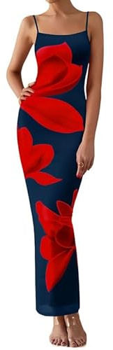 Sukiglam Damen Kleider Langes Blumendruck Sexy Kleid Spaghettiträger Ärmelloses Sommerkleid Elegant Hochzeitsgast Maxikleid Eng Slip Partykleid Figurbetontes Wickelkleid Festliche Bodycon Abendkleid