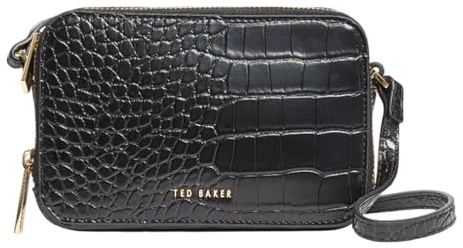 Ted Baker Umhängetasche Stina Double Zip Croc Effect Mini Camera Bag Black schwarz