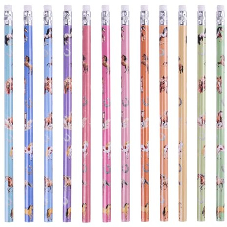 anyts Pferde Mädchen Geschenk 12 Stück Bleistifte Pferd Bleistift mit Radiergummi, Bleistifte 1. Klasse Mitgebsel Einschulung Geschenke, Pferde Deko Geburtstag Schultüte Füllung