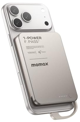 MOMAX Ultraflache Powerbank 10000mAh, 30W Schnellladung mit integriertem USB-C Kabel, 56% Ladung in 30 Min., Sicherer Akku für iPhone 17, Air & Android, Täglicher Einsatz & Reise-Essential