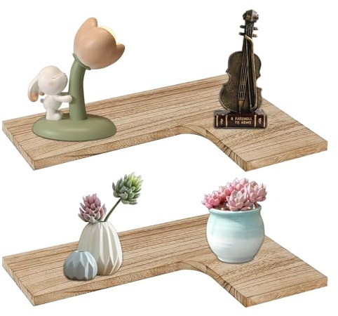 Shuqio hängendes Eckregal aus Paulownienholz für Wanddeko und Ablage | Leichtes Holzregal, einfache Wandmontage, geeignet für Wohnzimmer, Schlafzimmer, Küche und Bad im privaten Haushalt
