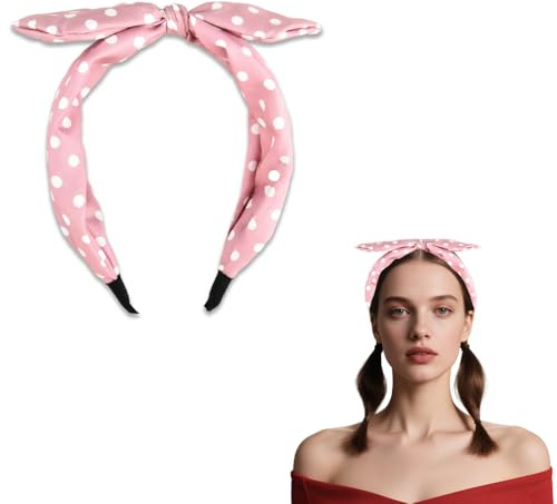 Fascia Con Fiocco Rosa A Pois Per Donne Ragazze Fascia Con Fiocco Per Capelli Spsi Ricci Accessori Per Capelli A Piselli Per Festa di Halloween Cosplay Cerchietto A Fiocco Per Capelli