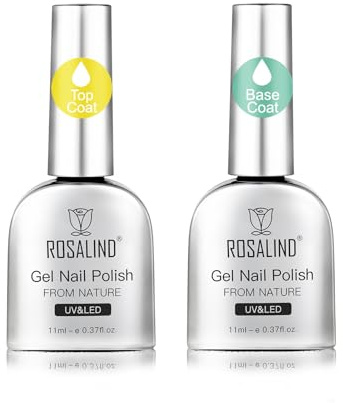 ROSALIND Top Coat Base Coat Set 2 Stück 11ml Unterlack und Überlack Set | Soak-Off UV LED Top Coat Base Coat UV Gel Nagellack für Gelnägel Nail Art Maniküre Set