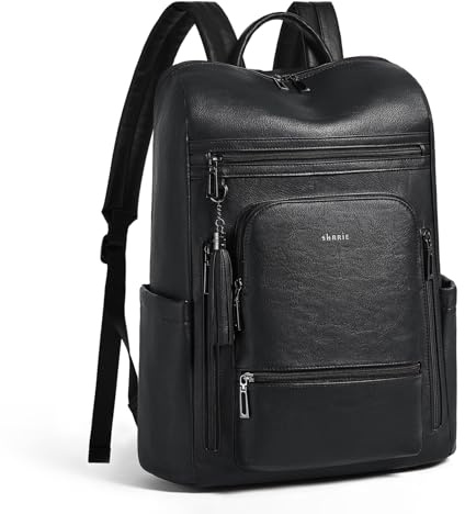 Shrrie aktualisierte große Reise Laptop Rucksack mit Laptop Compartmetn Passt 17 Zoll Laptop, wasserdicht vegan Leder Computer Rucksack für Frauen und Männer Arbeit Business College