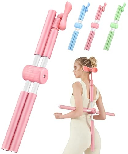 Yoga Stange Haltungskorrektur, Haltungskorrektor Anti Buckel Fitness Training Cross Stick, Gymnastikstab für Hause Ganzkörpertraining Fitnessstudio Pilates Sculpt, mit Edelstahlkern&Schaumstoff (Rosa)