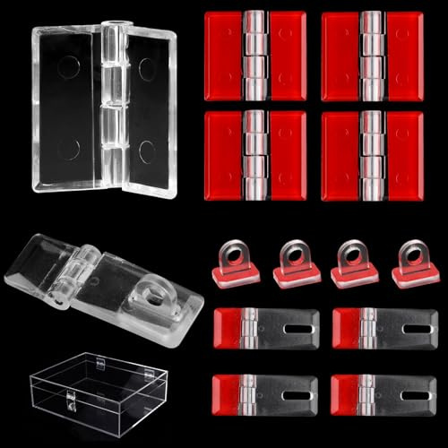 15 Pcs Self-Adhesive Acrylic Hinges and Latch Buckles Kit, 30 x 35 mm Mini Transparent Plastic Hinges for Aquarium Lid, DIY Display Stand, Acrylic Box, Cabinets, Display Case, Perspex Box
