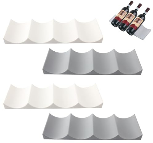Fridge Wine Rack, 4 PCS European Style Wine Shelf, Fridge Bottle Rack, Non-Slip Water Bottle Storage, Stacking Bottle Holder for Kitchen Countertops Bar Hotel Restaurant Pantry Fridge (Gray+White)