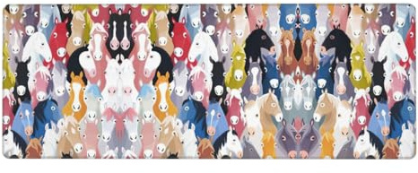 Colourful Cartoon Horses Oversized Desk Pad, Thick Base Mat, Ergonomic Comfort Pad for Precision Mouse Control