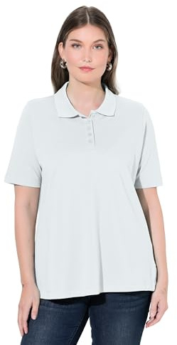 Ulla Popken Damen große Größen Übergrößen Plus Size Poloshirt, längere Knopfleiste, Polokragen, Halbarm schneeweiß 42+ 846106200-42+