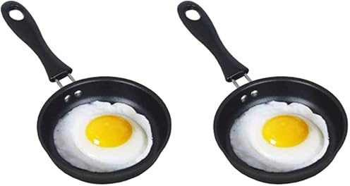 Demoyaya Mini poêle à frire pour un œuf, 12 cm, mini poêle à œufs avec poignée, résistante à la chaleur, anti-adhésive, portable, pour le camping, la cuisson à induction (Lot de 2)