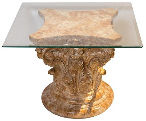 Antikes Wohndesign Couchtisch Wohnzimmertisch Glastisch Säulentisch