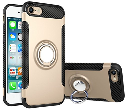 UEEBAI Case for iPhone SE 2022 5G/iPhone 7/iPhone 8/iPhone SE 2020, Ultra Slim Silicone TPU+PC Case 360 Degree Rotatable Ring Kickstand In-car Phone Holder Stand Cover for iPhone SE3/SE2 - Gold