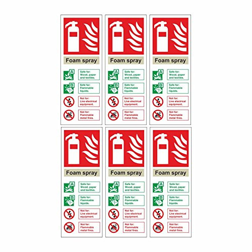 Pack of 6 Foam Spray Fire Extinguisher ID Signs 80mm x 200mm - Self Adhesive