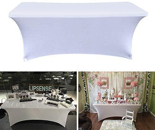 ele ELEOPTION Stretch Husse Rechteckige Tischhusse Premium Spandex Tischabdeckung Biertischhussen für 4 Fuß Tisch Waschbar Tischdecke für Küche Hochzeit Party Bankett (Weiß, 122 x 76 x 76 cm)