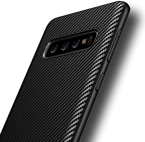 AVANA Hülle für Samsung Galaxy S10 Schutzhülle Flexibles Slim Case Schwarz Silikon TPU Schale Kohlefaser Bumper Cover Carbon Optik
