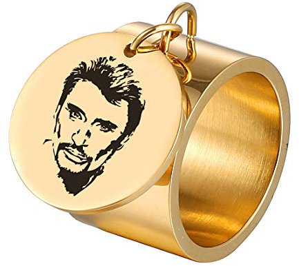 AFSTALR Johnny Hallyday Kreuz Ring Geschenke Männer Biker Rock Johnny Personalisiert, Gold 8