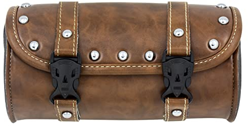 HDBUBALUS Universal Motorrad Lenker Werkzeug Vorderradgabel Rolle Lagerung Sissy Bar Barrel Tasche PU Leder Tiefgrün