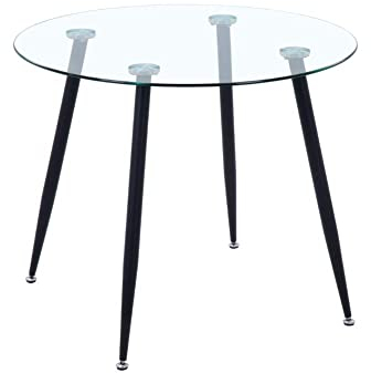 GOLDFAN Esstisch Glas Esszimmertisch küchentisch Glastisch Moderner Stil Runder Tisch für Wohnzimmer Büro Küche Schwarz 80cm