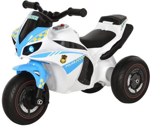 HOMCOM Kids Ride-On Police Bike 3-Wheel Vehicle Toddler 18-36 Months Blue | Music Lights, Seat Handlebars, NO POWER, Child Learning Fun Development
