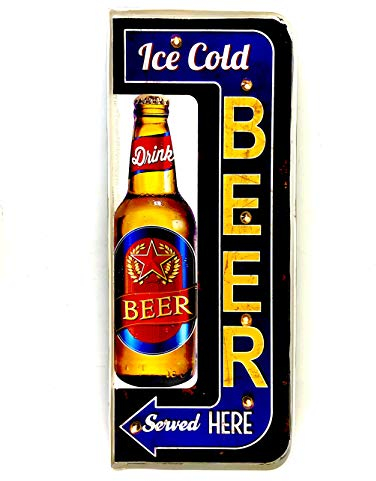 Leuchtschild Retro-Schild Wandschild im Vintage-Stil LED Schild für Garage Dekoschild Zubehör für Wohnkultur 50er Jahre Haus Dekoration Retro Leuchtkasten Metallhandwerk (Ice Cold Beer Sold Here)