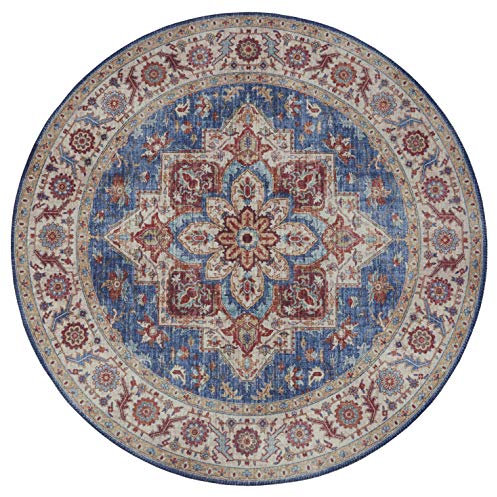 Nouristan Asmar Teppich – Wohnzimmerteppich Orient-Touch Detailiertes Muster Florales Kurflor Flachgewebe Teppich für Esszimmer, Wohnzimmer, Schlafzimmer – Jeansblau, 160cm