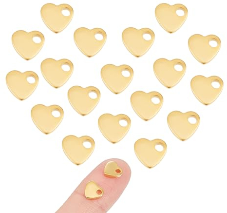 UNICRAFTALE 20pcs 304 Edelstahl Charms Golden Heart Anhänger Kleine Loch Charms Für Halsketten Armbänder Schmuckherstellung 6x7x1.5mm, Loch 1.6 mm