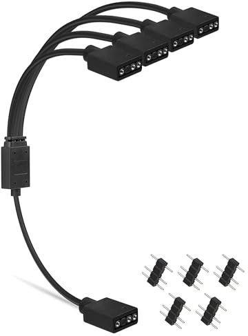 upHere 5V 3Pin ARGB Splitter Cable 1 Female to 4 Female 3 Pins Extension Connector Cord Wire for PC Case Fan LED Light Strips 30cm Length,53ARGB 1Pcs