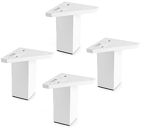 4 Pièces Pied de Meuble avec Plaque de Montage - pour Le Table, lit, chaises - Plastiqué ABS - Hauteur: 10 cm - Couleur: Blanc - Ne Comprend Pas Les vis - REI