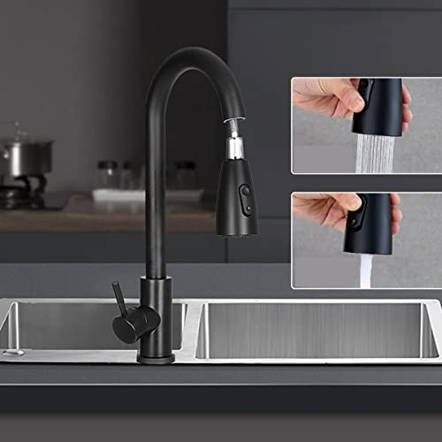 RHP Spültischarmatur Wasserhahn Armatur mit Brause Küche ausziehbar, Küchenarmatur Einhebelmischer Hochdruck Spülenarmatur mit Magnet, 360° schwenkbar aus Edelstahl (Schwarz)