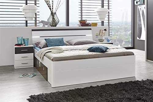 möbelando Bettanlage Jugendbett Bettgestell Ehebett Bettrahmen Doppelbett Bett Isobel I Weiß/Lava