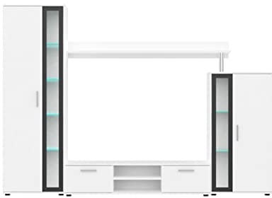 Oggi Schrankwand | Wohnwand – 4 Elemente Wohnzimmerschrank | Modernes Design, Möbel für EIN gemütliches und bequemes Zuhause, praktisch, weiß