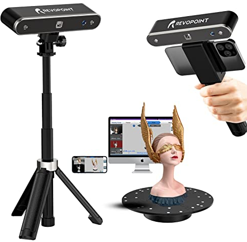 POP 2 3D-Scanner mit Handyhalter und Powerbank, 0,05mm Genauigkeit Hochpräziser 3D-Scanner 10 fps Scangeschwindigkeit für 3D-Farbdrucker, Handheld und Desktop-3D-Scanner