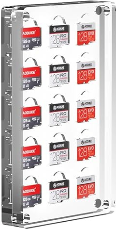 AODUKE 15 Slots Transparent Closure TF Card Holder Micro SD Card Case, Micro SD TF Card Bamboo Storage Box Manager, TF Card Storage Rack Manager-15TF