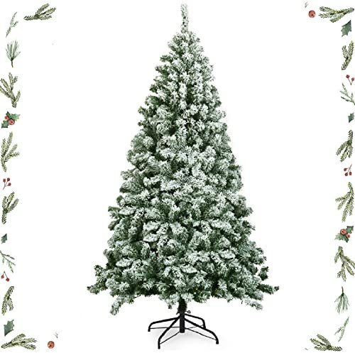 GYMAX Albero di Natale Slim Innevato 180 cm, 928 Rami Folti in PVC, Supporto Pieghevole in Ferro, Trasporto e Montaggio Facile, Albero Artificiale di 3 Size Ideale per Casa/Ufficio/Negozio