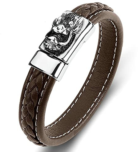Dsnyu Armband Partnerarmband, Braun Armband Junge mit Magnet Verschluss, 18.5CM Tier Armbänder Rocker für ihn