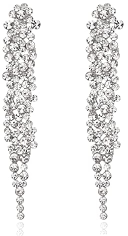EVER FAITH Statement Ohrringe Strass Kristall Bankett lange Kronleuchter baumeln Ohrsctcker für Damen Prom Hochzeit Braut Klar Silber-Ton